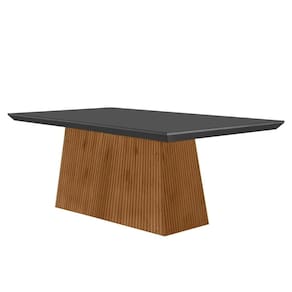 Mesa de Sala Jantar Luna + Tampo Madeirado Vidro Curvo 180x90cm Grafite/Imbuia Ripado 3D - Vidro Grafite - Rufato