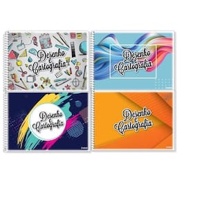 Caderno de desenho 1/4 capa flexível 96 folhas spiral- 3un