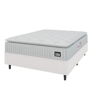 Cama Box Colchão Casal Espuma D45 Lazio Pillow Top 138x188x67cm Branco Linho Hellen - Suporta até 120kg por Pessoa