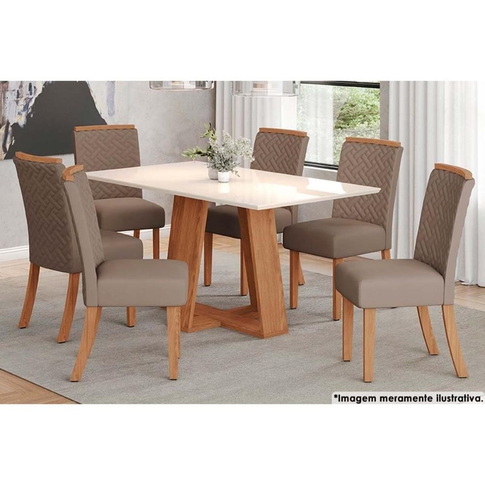 Sala de Jantar Completa Lins c/ Tampo Madeirado Reto 160x90cm e 6 Cadeiras Malu Nature/Marrom Amêndoa - Henn