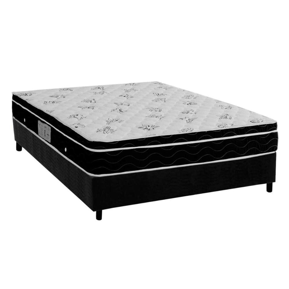 Conjunto Box Viúva: Colchão Molas Ortobom Nanolastic Physical Spring + Base CRC Suede Black(128x188)