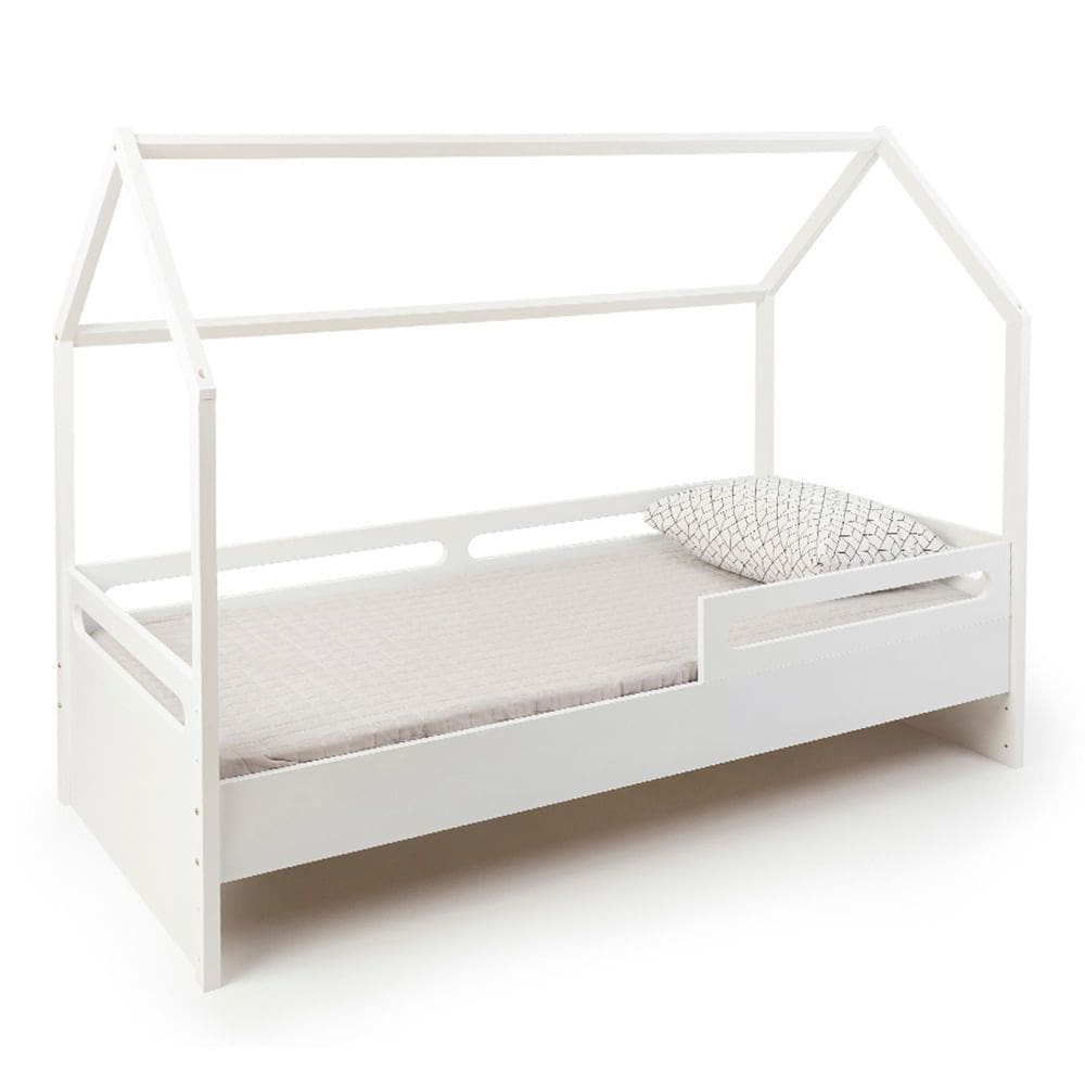 Cama Montessoriana Tivoli com Casinha e Grades de proteção - Branco