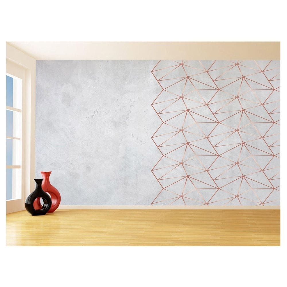 Papel De Parede 3D Concreto Linhas Dourado Rose 3,5M Kkt224