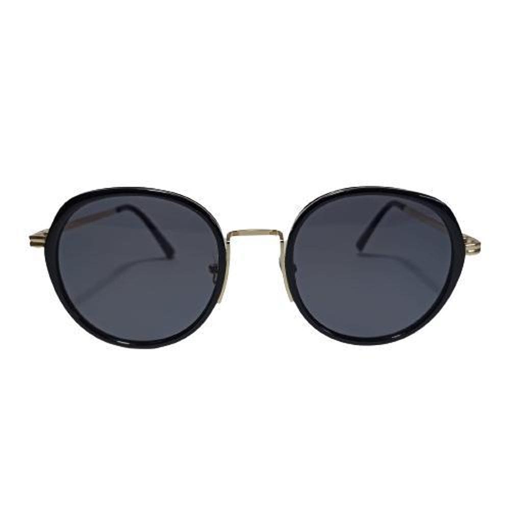 Oculos de sol estilo oval uv400 preto dourado