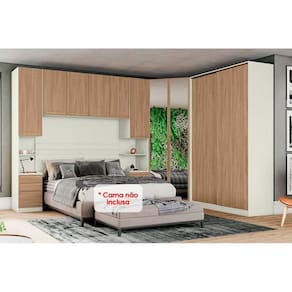 Quarto Henn Seletto 5 Peças (1 Armário Ponte + 1 Closet + 1 Guarda Roupa + 2 Complementos) QMH05 Areia/Jequitibá