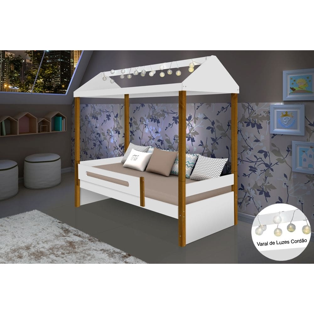 Cama de Criança Infantil Montessoriana Sara com Led Branco/amêndoa - 
