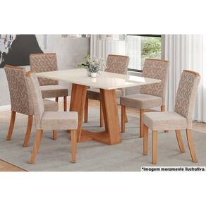 Sala de Jantar Completa Lins c/ Tampo Madeirado c/ Vidro 160x90cm e 6 Cadeiras Esther Nature/Creme - Henn