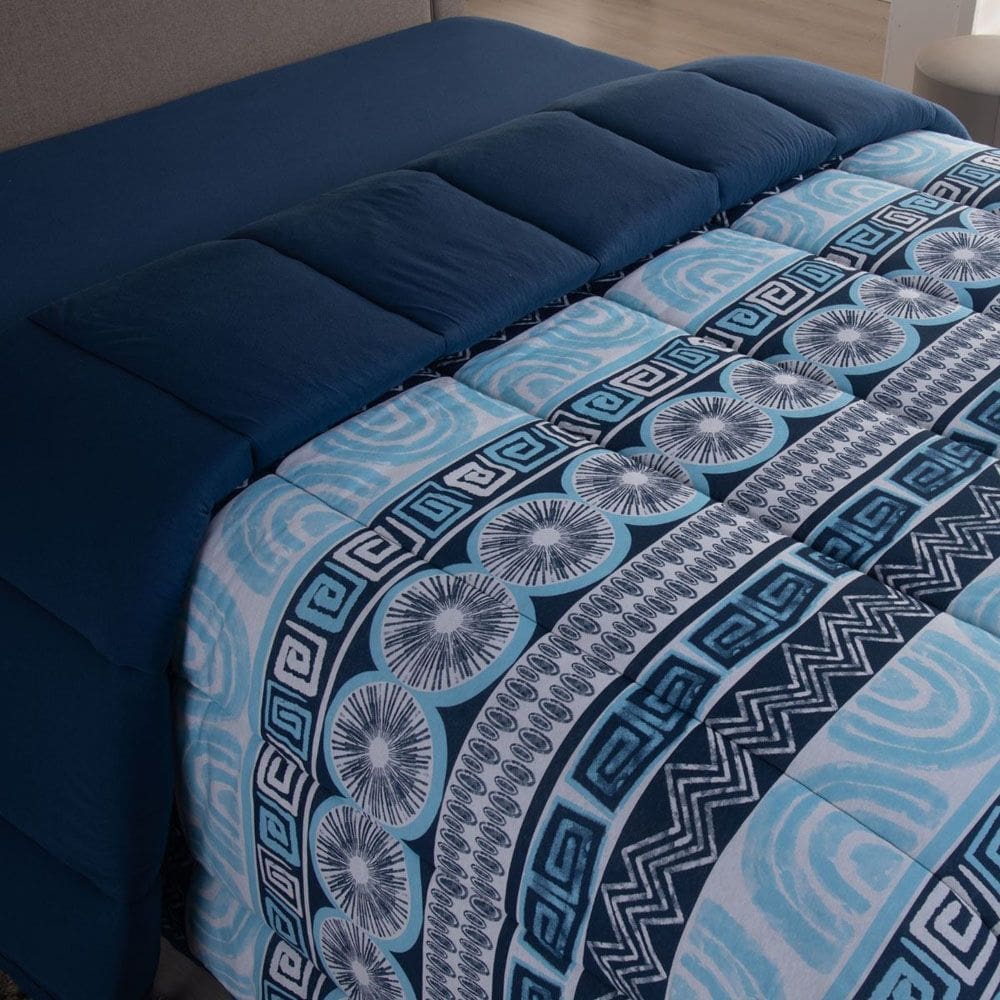 Edredom Cobertor Sonnet Queen Malha Estampada Dupla Face 100% Algodão - Geométrico - Azul Marinho