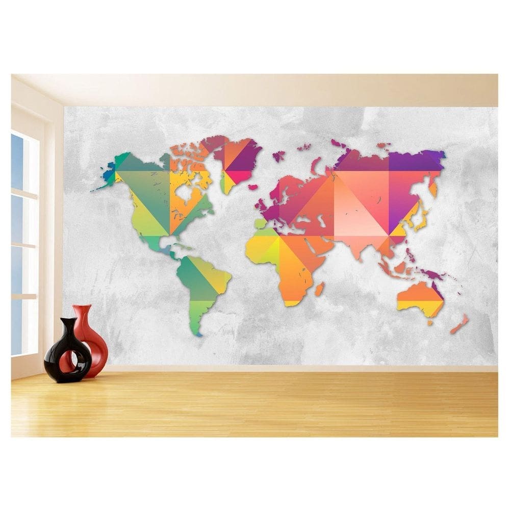 Papel De Parede Mapa Mundi Concreto Arte Cores 3,5M Nmu38