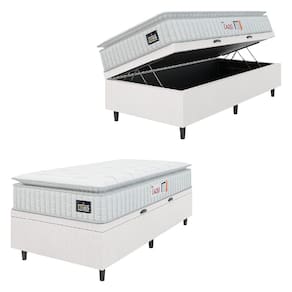 Cama Box Baú Colchão Solteiro Espuma D45 Lazio Pillow Top 88x188x70cm Linho Branco Hellen - Suporta até 120kg por Pessoa