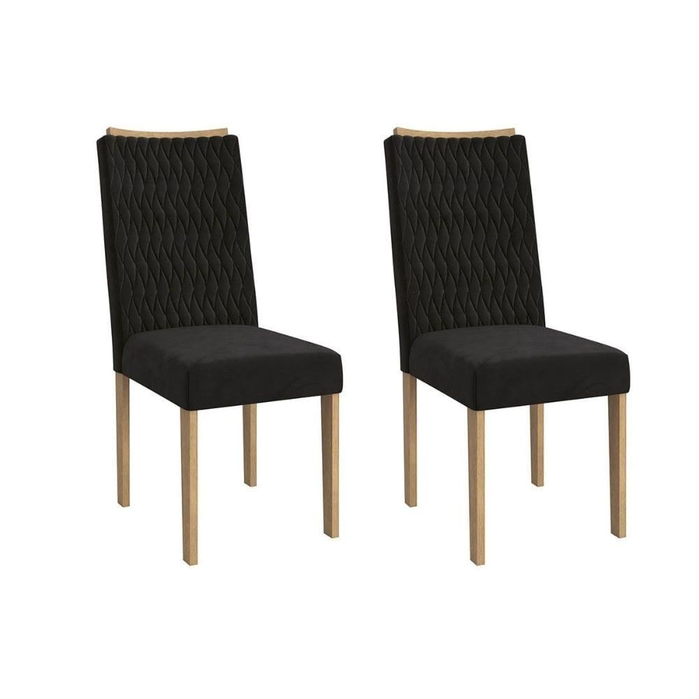 Cadeira Sala de Jantar 2CAD157EA Kit 2 Un Eucalipto/Veludo Preto A038 - Kappesberg