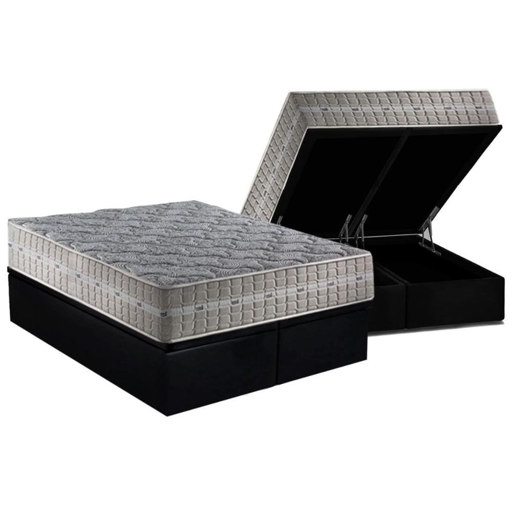 Conjunto Box Baú Queen: Colchão Molas Anjos Royal + Base CRC Suede Black(158x198)