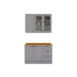 Cozinha Completa Americana 3 Peças (1 Aéreo + 1 Balcão + 1 Complemento) CZ126 Cinza - Henn