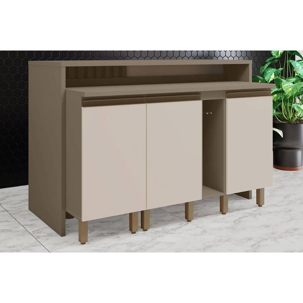 Bancada Ilha Cozinha Gourmet Connect c/ 3 Portas 145cm Duna/Cristal - Henn