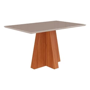 Mesa de Sala Jantar Patricia c/Tampo Madeirado Vidro 130X80cm Cinamomo/Off White - Cimol
