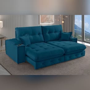Sofá Retrátil Reclinável com Porta Copos e Usb 190cm Istambul Yescasa Azul