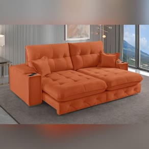Sofá Retrátil Reclinável com Porta Copos e Usb 210cm Istambul Yescasa Terracota
