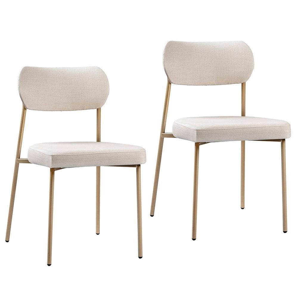 Kit 2 Cadeiras Sala de Jantar Linho Sintético Design aço Carbono Lavinia Areia/Champanhe