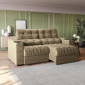 Sofá 230cm com Porta Copos Retrátil e Reclinável Premier Bege