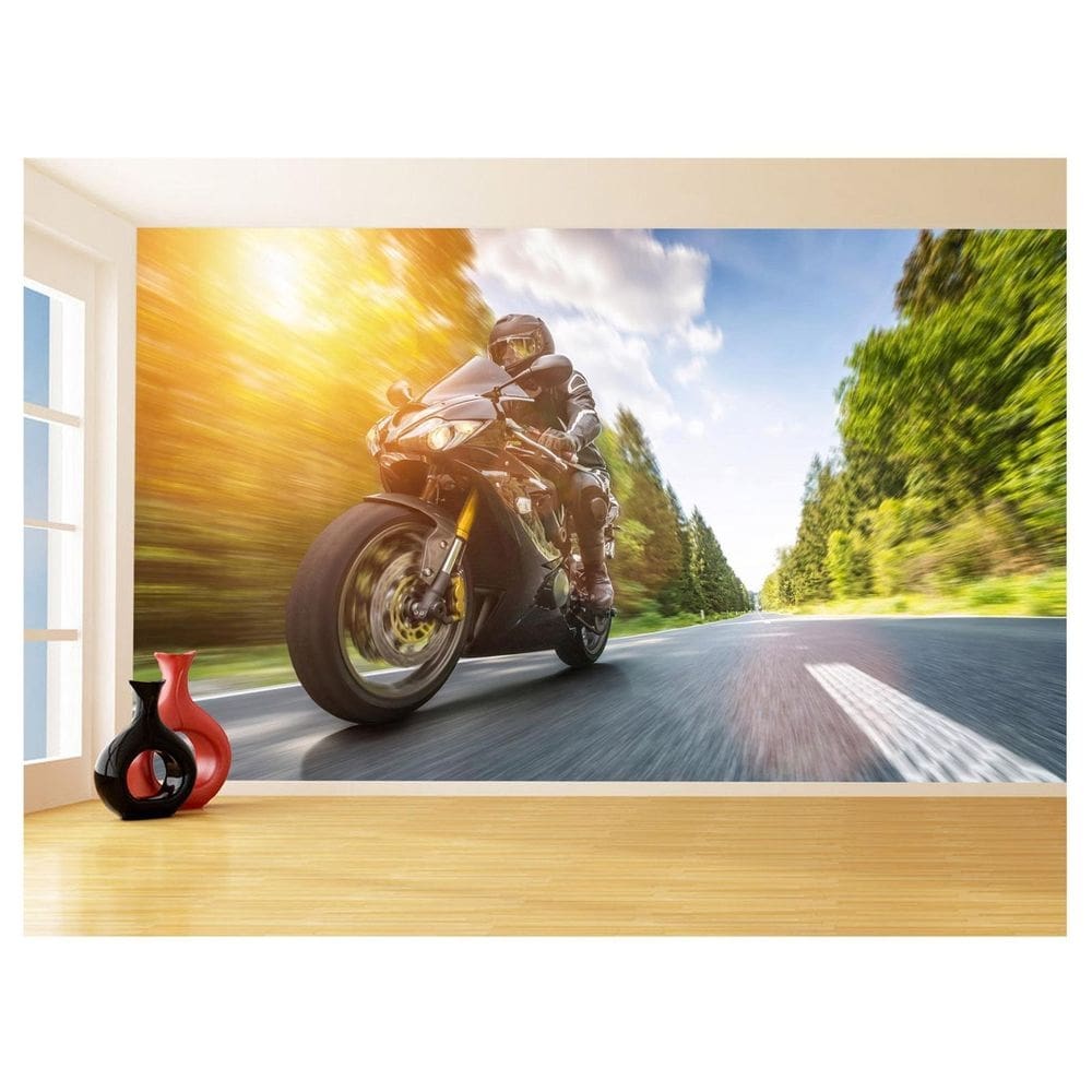 Papel De Parede 3D Moto Esporte Viagem Estrada 3,5M Bkm54