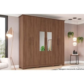 Guarda Roupa Casal 6 Portas e 3 Gavetas c/ Espelho e Pés Cover Castanho - Henn