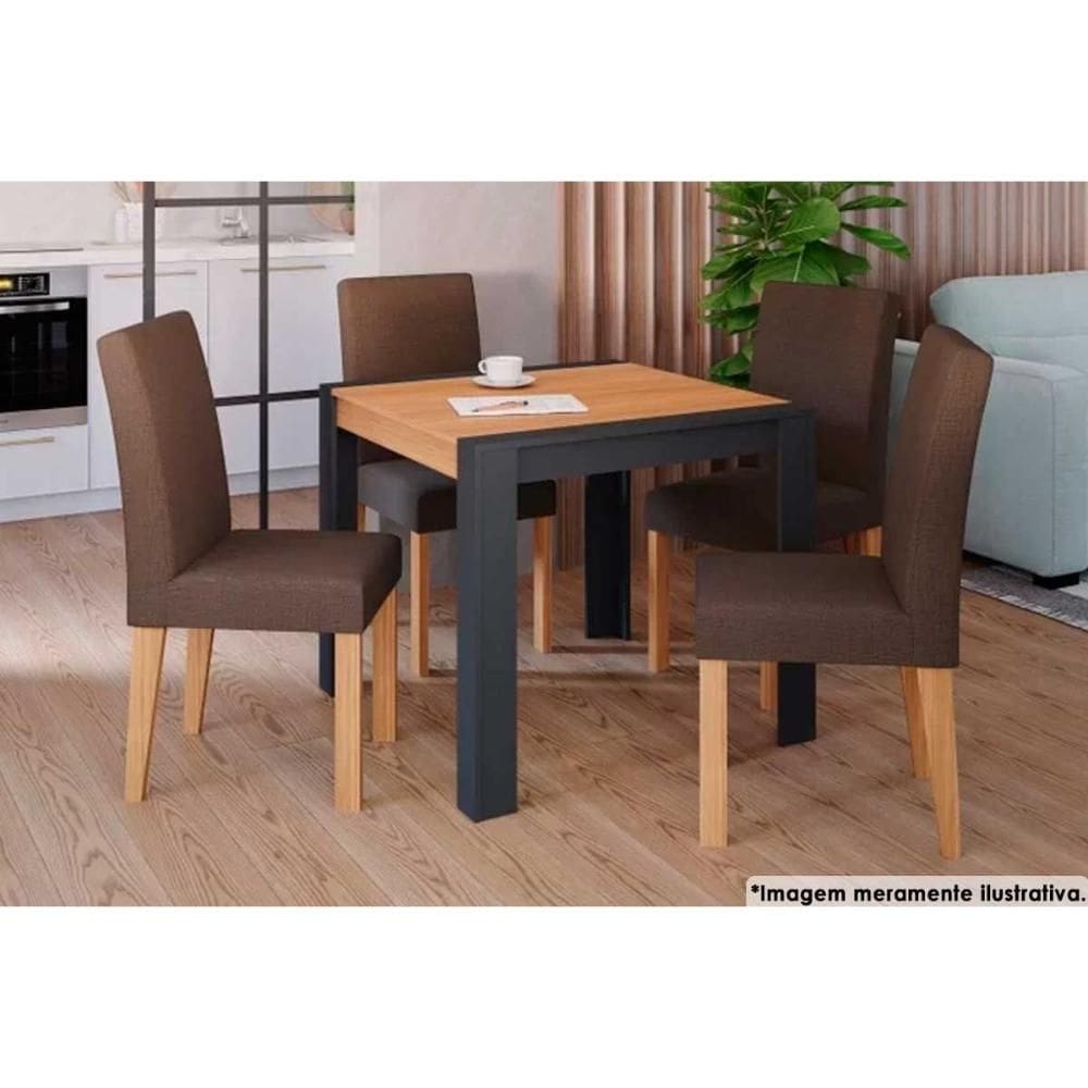 Sala de Jantar Completa Grace c/ Tampo Madeirado 90x90cm e 4 Cadeiras Maia Nature/Suede Mascavo Chocolate - Cimol