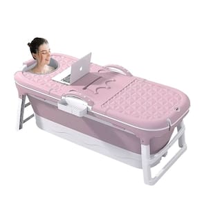 Banheira Ofurô Dobrável Portátil Adulto 148 Cm com Suporte Vg+ Rosa