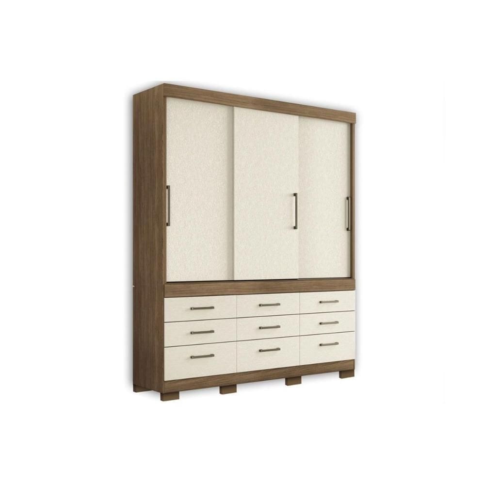 Guarda Roupa Solteiro 3 Portas de Correr e 9 Gavetas c/ Pés Click 3.9 jatoba/Areia - Santos Andirá