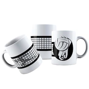 Caneca cerâmica saque vôlei arte bola e rede voleibol