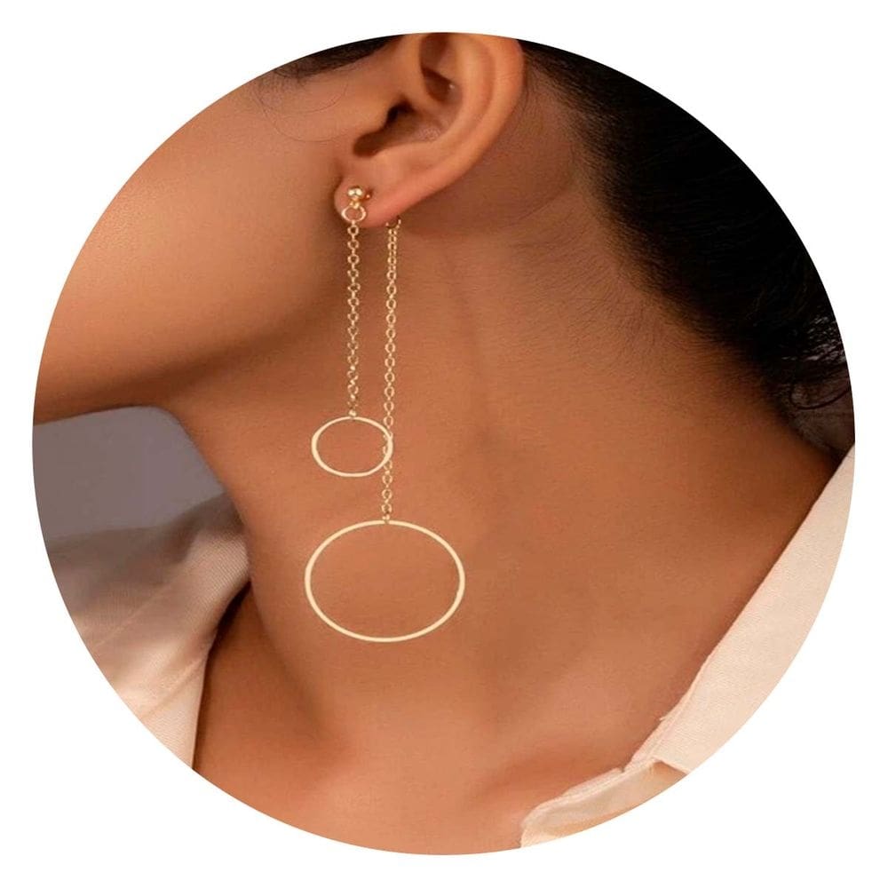 Brinco Longo Corrente Redondo Feminino Dourado Elegante