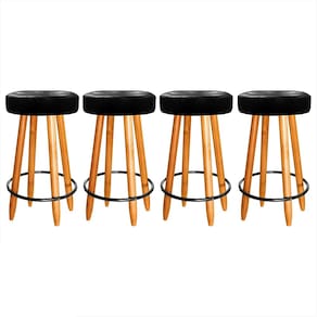 Kit 4 Banqueta Madeira Industrial Balcão Bar Courino Preto