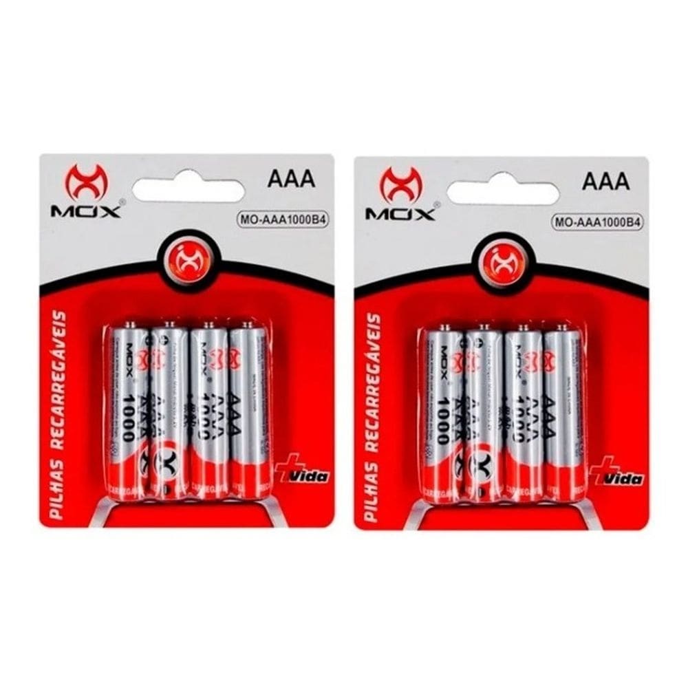 Kit 8 Pilhas AAA Recarregaveis Mox Pilhas Palito 3A 1.2V