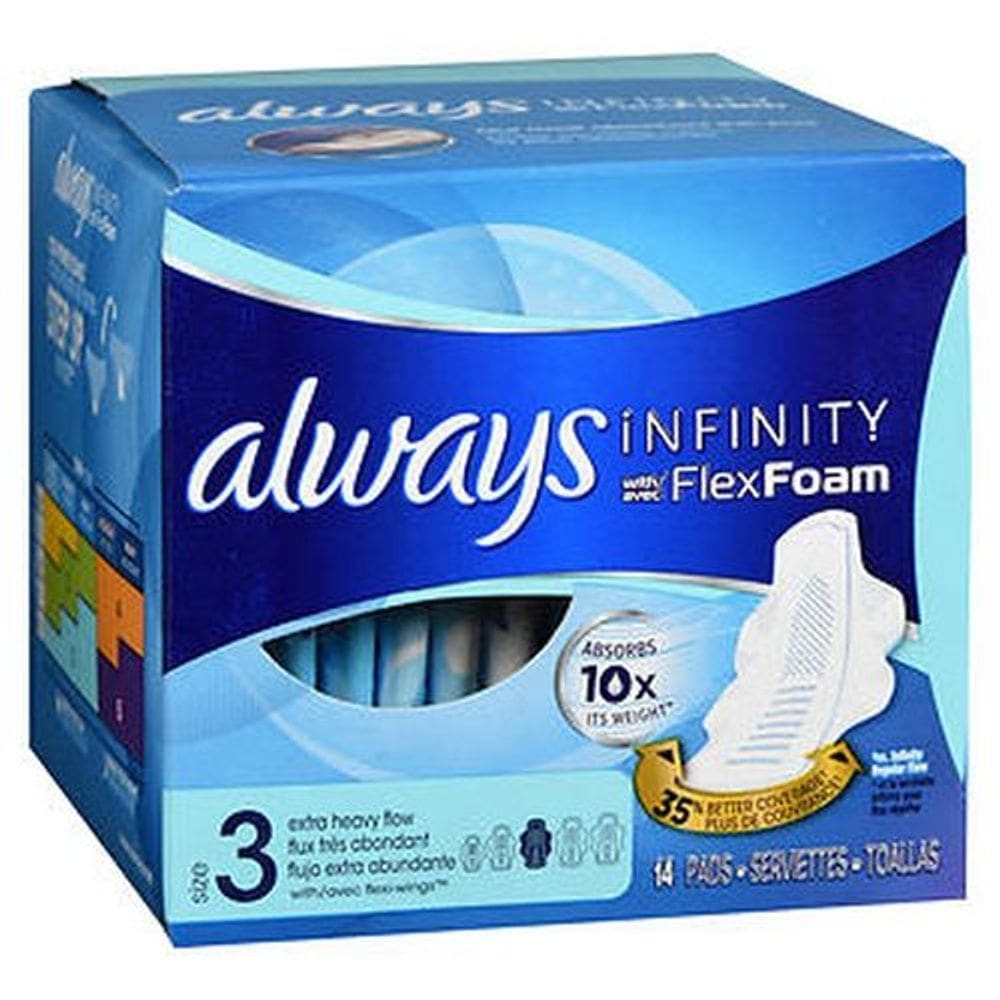 Sempre almofadas infinitas com flexfoam tamanho 3 fluxo extra pesado 14 cada um por sempre discreto