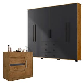 Cômoda 8000 e Guarda Roupa Casal B23063 Freijó Carbono - Araplac