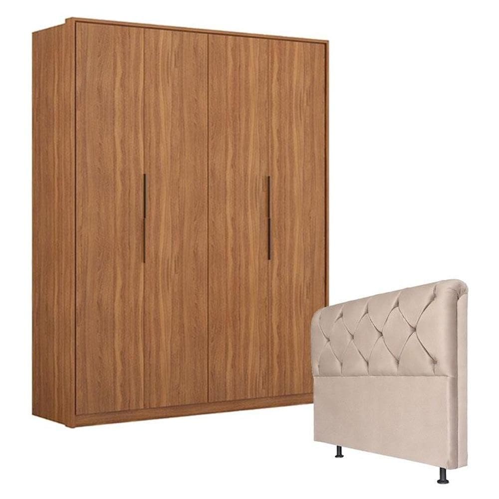 Guarda Roupa Attore 4 Portas Amêndola com Cabeceira Daiana 160 cm Marfim – Demartêz