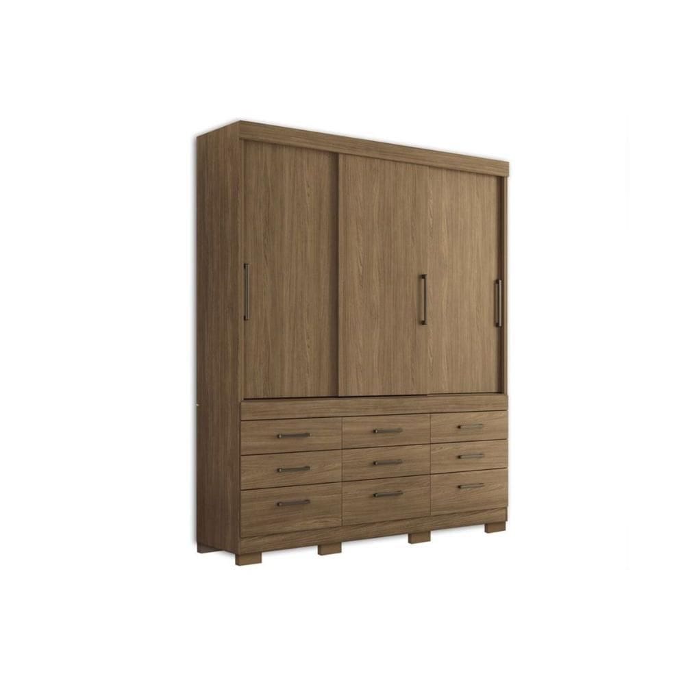 Guarda Roupa Solteiro 3 Portas de Correr e 9 Gavetas c/ Pés Click 3.9 Jatoba - Santos Andirá
