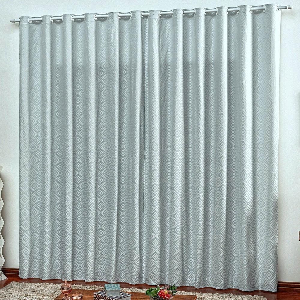 Cortina em jacquard degradê 3,00 x 2,70 para varão - cinza