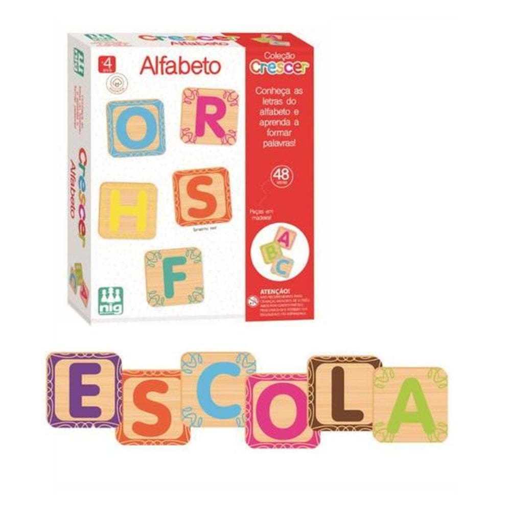 Jogo Educativo Didático Crescer Alfabeto Em Madeira - Nig - Nig Brinquedos