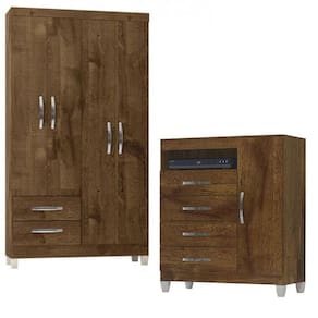 Guarda Roupa Solteiro Módena 4 Portas e Cômoda Sapateira Cannes Malbec - Incorplac