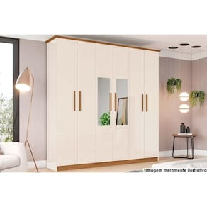 Guarda Roupa Casal 6 Portas e 3 Gavetas c/ Espelho Cover Off White/Nature - Henn