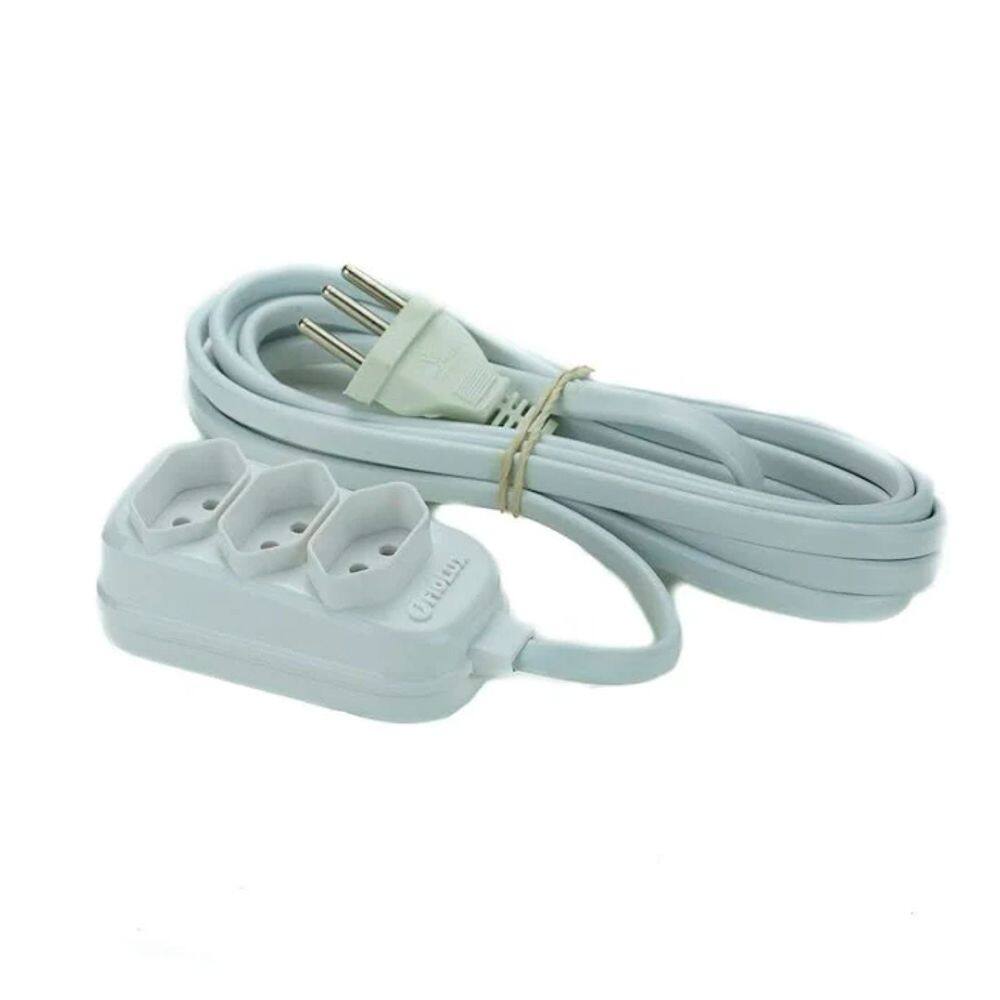 Extensão 5m Nbr 2p+t 3 Tomadas Branca