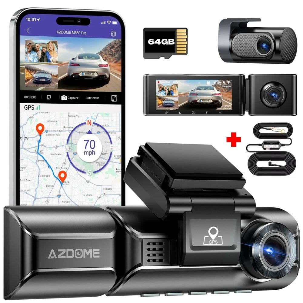 Azdome M550 Pro Câmera Veicular 4k Gps Para Uber/99 + Kit 24h + Cartão de memória 64Gb