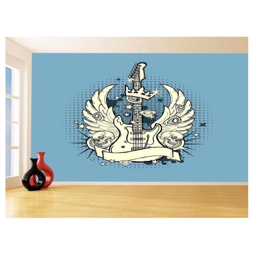 Papel De Parede 3D Musica Guitarra Arte Graffiti 3,5M Mus73