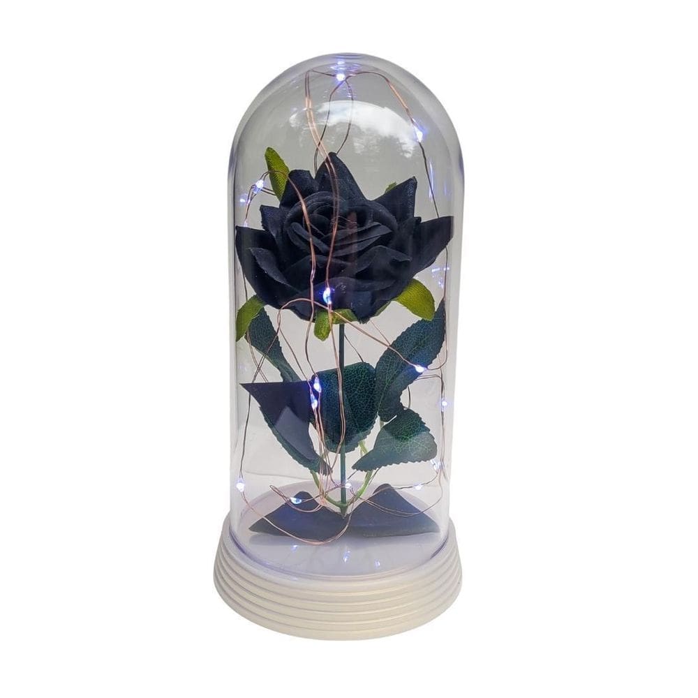 Luminária a rosa encantada preta 20 cm base pérola frio