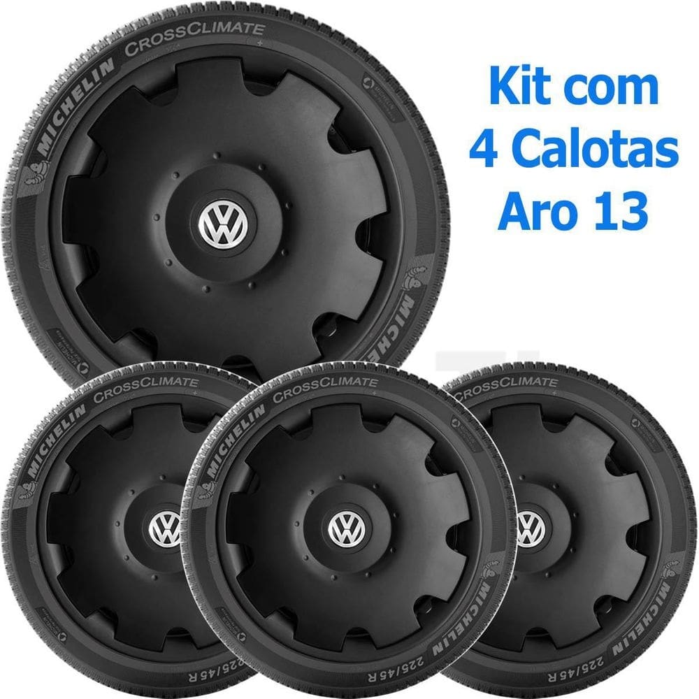 Kit 4 calota vw gol parati g3 g4 aro 13 preto com emblema