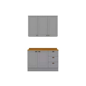 Cozinha Completa Americana 3 Peças (1 Aéreo + 1 Balcão + 1 Complemento) CZ123 Cinza - Henn