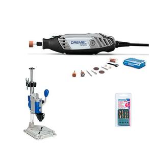 Kit micro retifica dremel 3000 220v + suporte furadeira bancada 220 + jogo de brocas 631