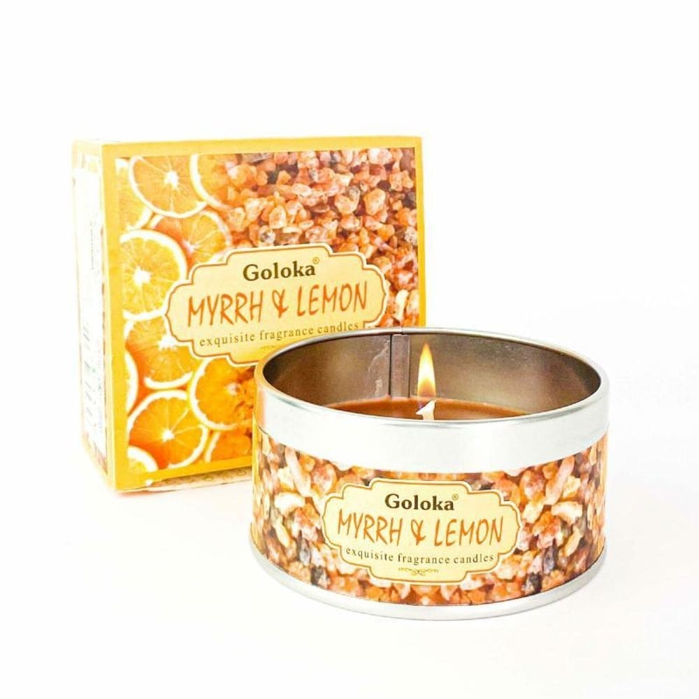 Vela Aromática Em Lata Goloka Mirra E Limão 70 Gr Vegano
