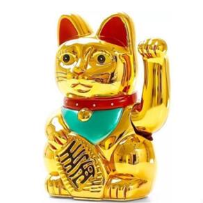 Gato da sorte maneki neko dourado japones 13cm - plástico
