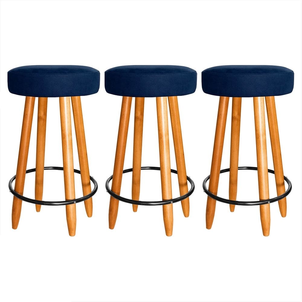 Kit 3 Banqueta Industrial 60cm Alta Cozinha Bar Balcão Azul